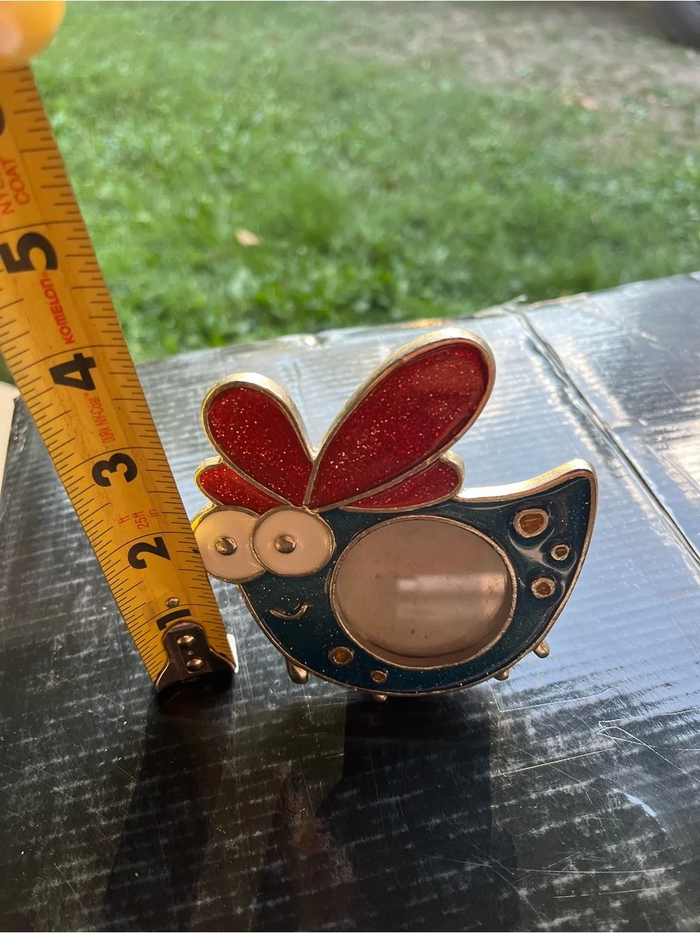 Whimsical metal and enamel chicken hen mini picture frame